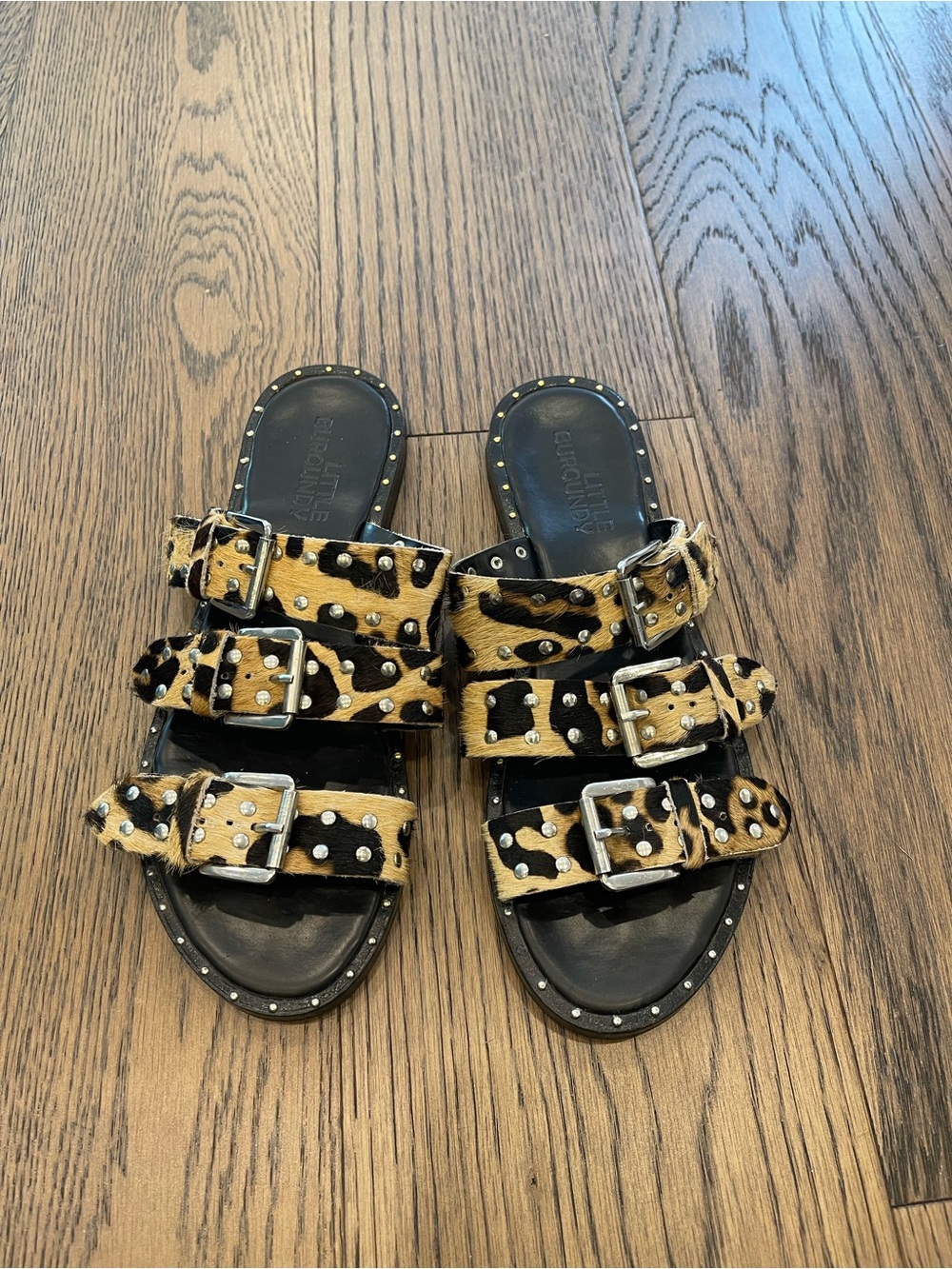 Little Burgundy Leather Pony Hair Sandals Leopard 8.5